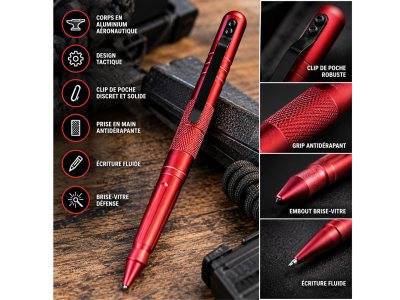 Stylo tactique de défense rouge