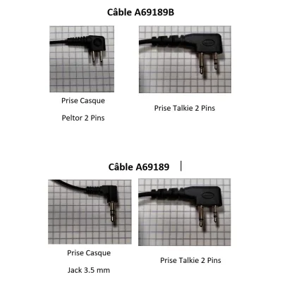 Câble de liaison Talkie G9 - Casque Peltor avec micro intégré.
