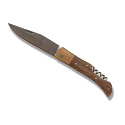 Couteau pliant Metal et manche en Platane avec Tire-bouchon lame 9cm