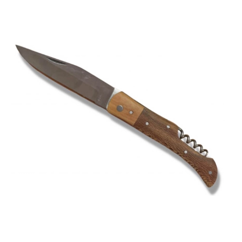 Couteau pliant Metal et manche en Platane avec Tire-bouchon lame 9cm