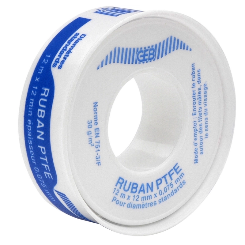 Ruban téflon 12mx12mm épaisseur 0,075 mm - diamètre standard